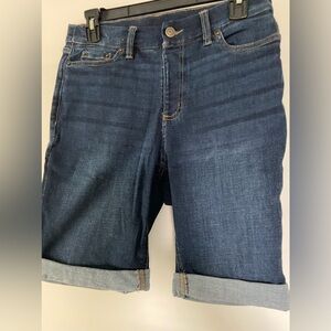 Denim & Co Medium Wash Jean Roll Up Shorts 10” Inseam